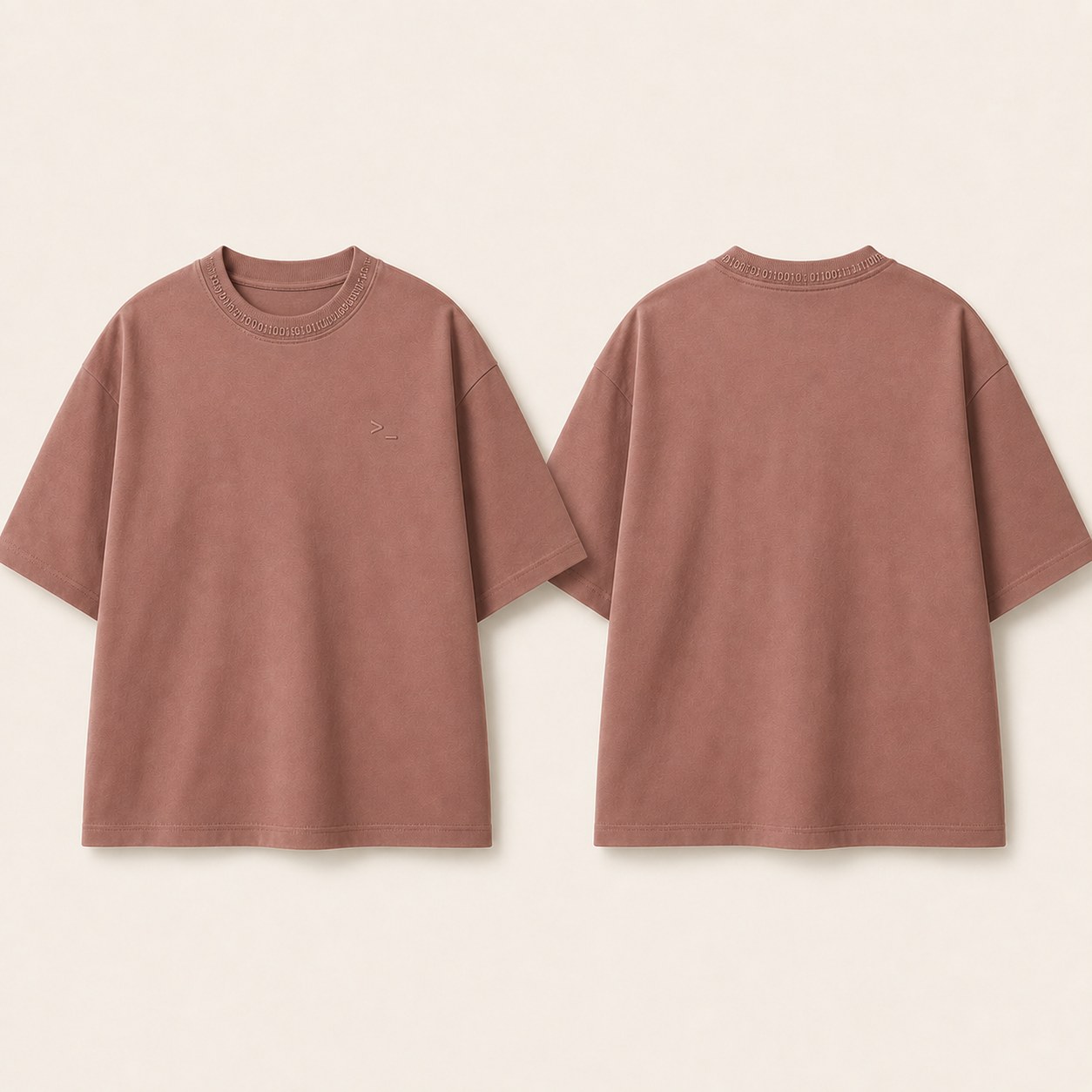 CORE TEE / BUILD 001 shown front and back, CLAY SIGNAL colourway