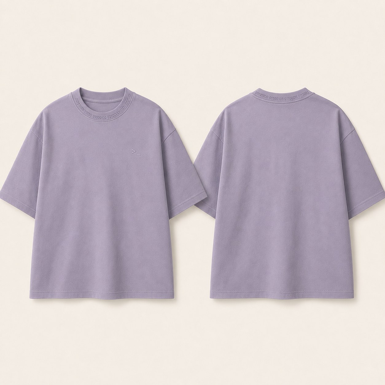CORE TEE / BUILD 001 shown front and back, LAVENDER CACHE colourway