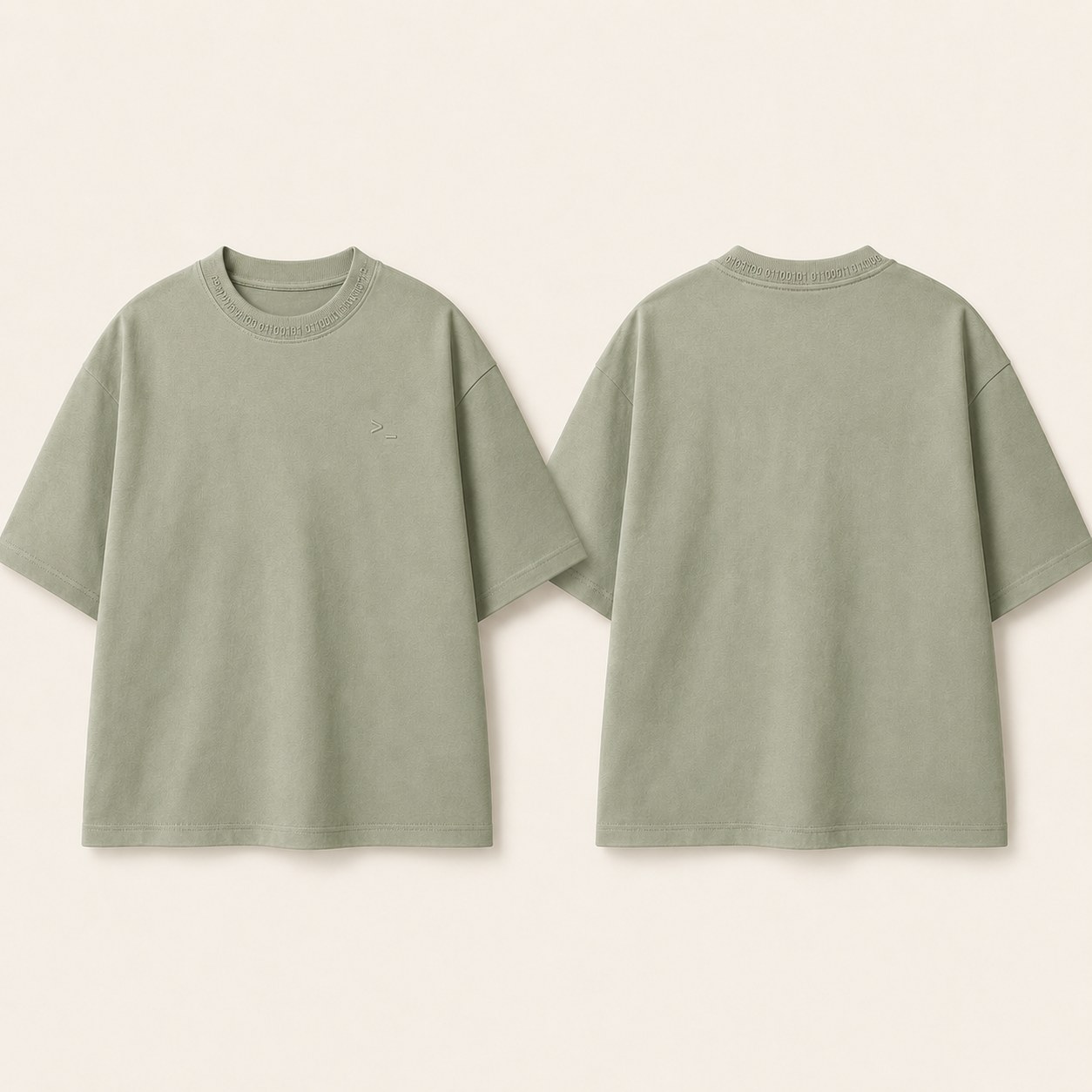 CORE TEE / BUILD 001 shown front and back, SAGE MIST colourway