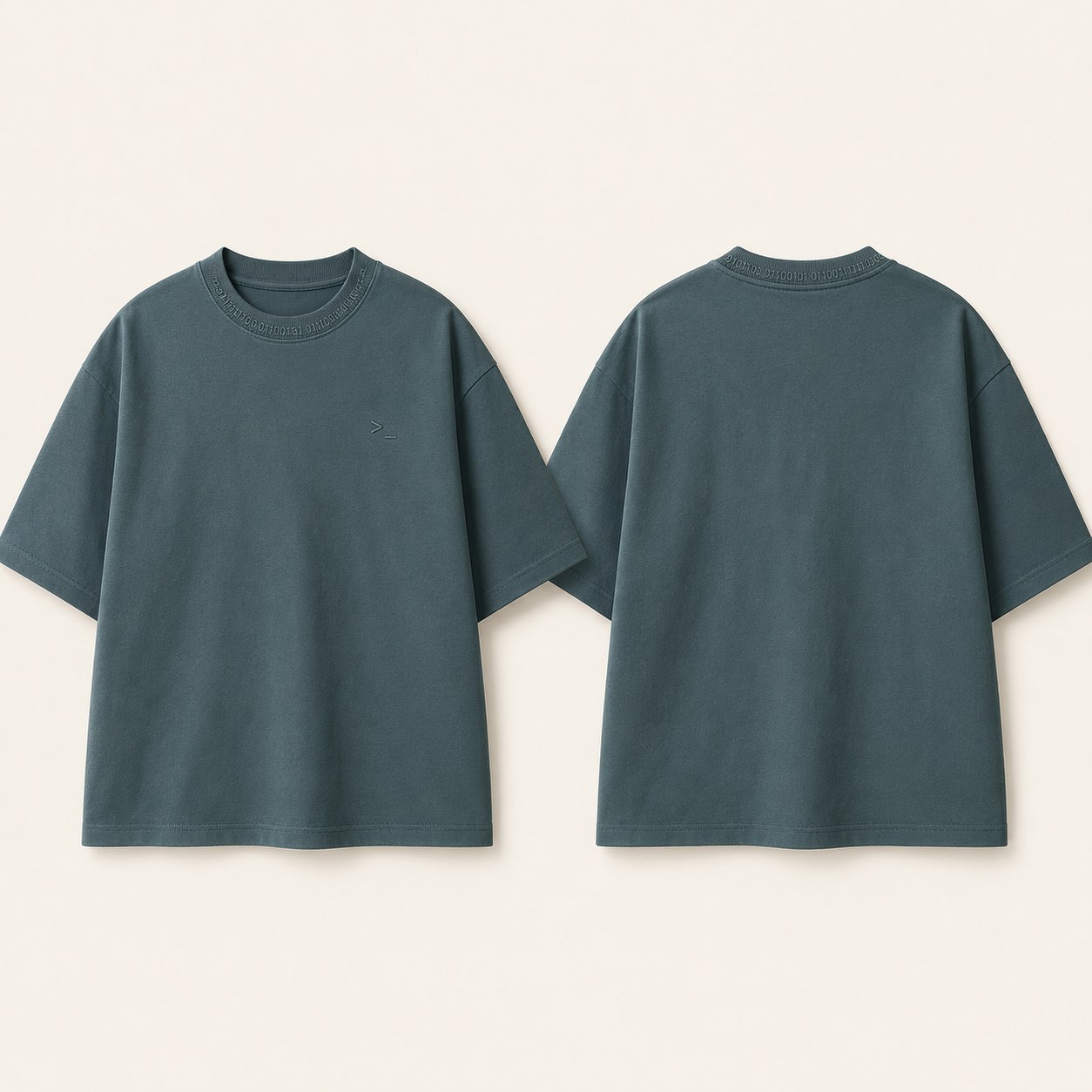 CORE TEE / BUILD 001 shown front and back, STORM PETROL colourway